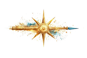 A striking golden compass spear soaring through the night symbolizing adventure and direction on transparent background © FunTales