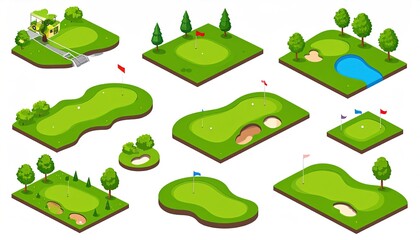 Isometric Golf Course Elements.