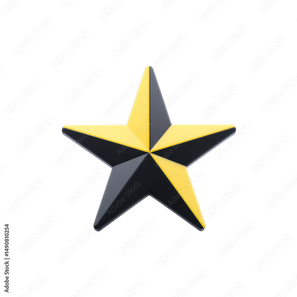 Poster 3d black and yellow star with glossy finish, featuring sharp edges and symmetrical design, creating 