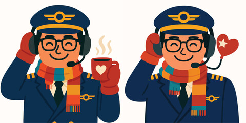 vector of a pilot smiling happily