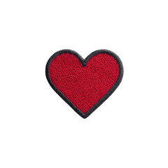 Obraz premium Red heart patch with black border, symbolizing love and affection, isolated on transparency background. embroidered texture adds handmade feel, perfect for crafts or fashion