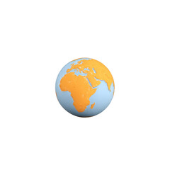 Fototapeta premium Small globe with focus on Africa and Europe is depicted, featuring blue ocean and orange continents, symbolizing global connectivity and geography