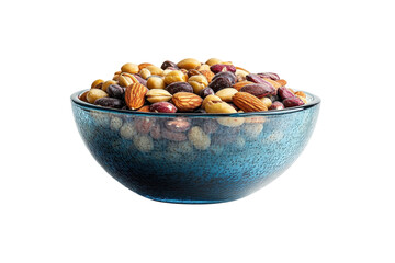 A vibrant bowl of assorted nuts and dried fruits offers a delightful wholesome snack on transparent background