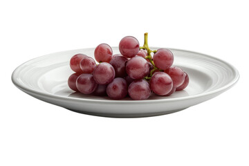 A vibrant bunch of red grapes presented on a pristine white plate inviting a fresh and healthy on transparent background