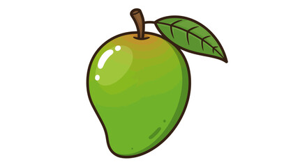 Vibrant Green Mango with Single Leaf Illustration