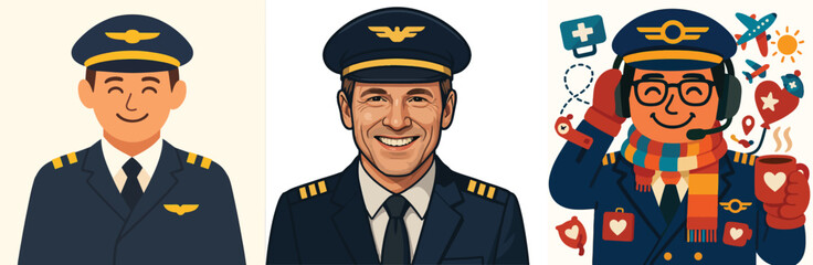 vector of a pilot smiling happily