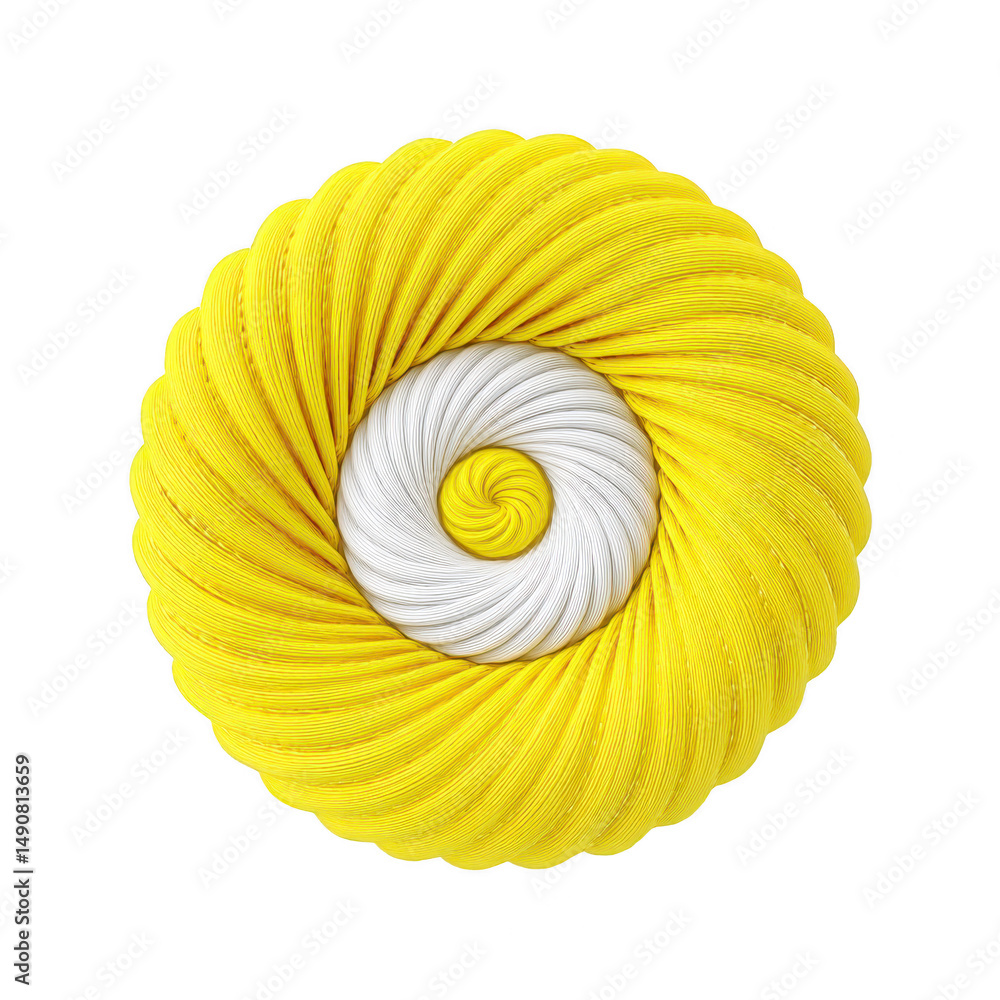 Poster vibrant, spiral shaped object with yellow and white color scheme, resembling twisted rope or yarn, c