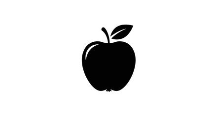 Silhouette of a Glossy Black Apple with Stem and Single Leaf