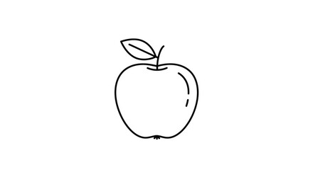 Simple Apple Outline with Single Leaf and Stem Minimalist Fruit Illustration