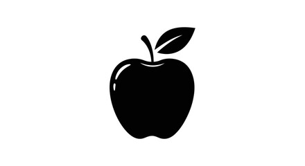 Simple Black Apple Silhouette with Leaf and Stem Detail