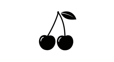 Simple Black Cherry Duo with Leaf and Stems Minimalist Design