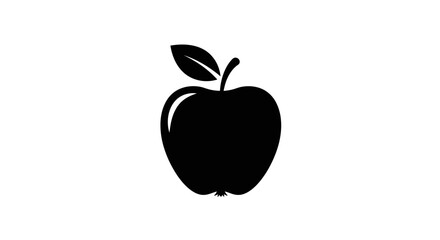 Simple Black Silhouette of an Apple with Leaves