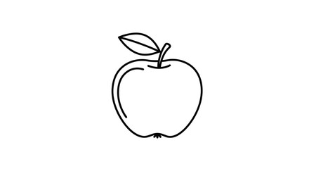 Simple Line Drawing of an Apple with Leaf