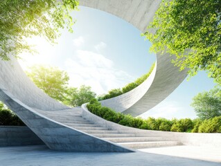 Innovative architectural design urban park digital art outdoor environment wide-angle view modern aesthetic