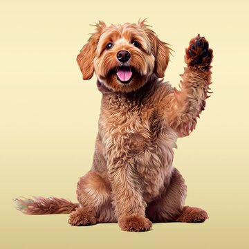Adorable fluffy dog waving animation isolated asset, transparent 4K video, alpha channel, ProRes 4444