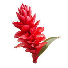 Vibrant red ginger flower isolated on black background