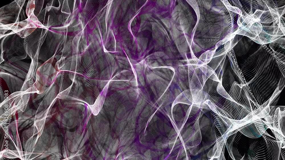 Poster fantastic video animation with particle wave object in slow motion, 4096x2304 loop 4k