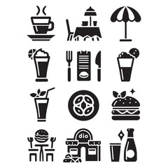 Set of cafe icons, restaurant icon, food and drink icon vector design illustration silhouette