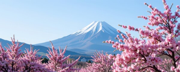 Majestic Mount Fuji Surrounded by Vibrant Cherry Blossom Trees