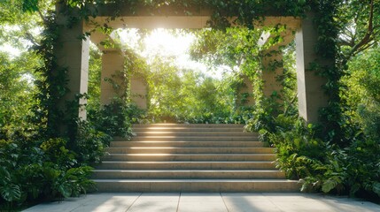 Majestic nature pathway leading through lush greenery serene garden photographic view peaceful environment
