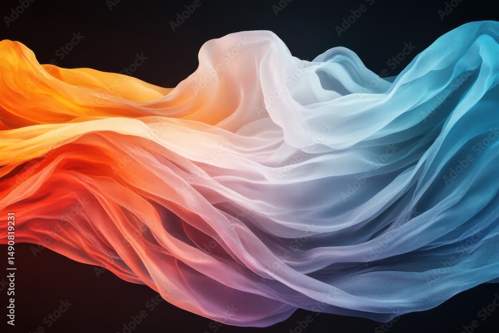 Poster dynamic flowing fabric abstract art digital creation colorful design modern aesthetic close-up view 