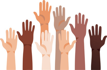 Obraz premium Diverse Hands Raised High, Representing Unity and Participation