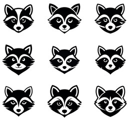 Cute Raccoon Head Logos in a Set