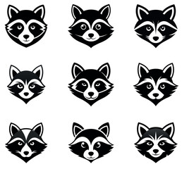 Fototapeta premium Cute Raccoon Head Logos in a Set