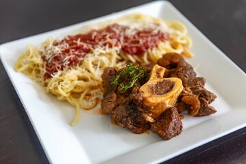 Traditional spaghetti with ossobuco sauce