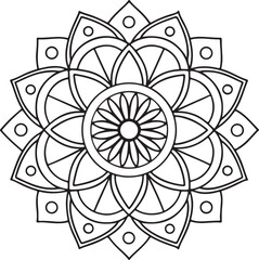 Floral Mandala Drawing – Line Art for Adult Coloring Books