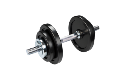 Black dumbbell isolated on transparent background fitness equipment