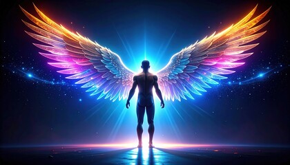 Naklejka premium Man with glowing wings.