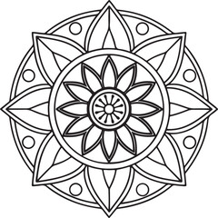 Floral Mandala Drawing – Line Art for Adult Coloring Books