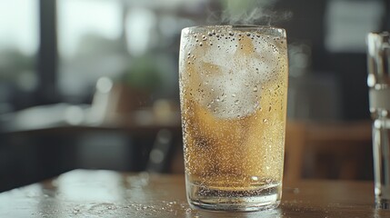 Refreshing Iced Drink on a Wooden Table