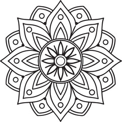 Floral Mandala Drawing – Line Art for Adult Coloring Books