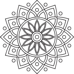 Floral Mandala Drawing &ndash; Line Art for Adult Coloring Books