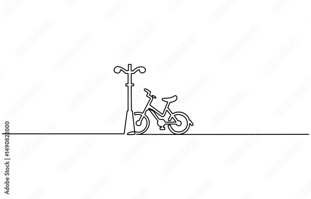 Poster bike vector illustration in one continuous editable line drawing style, continuous one line bicycle 