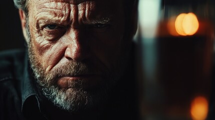 Intense Gaze: A Portrait of a Bearded Man