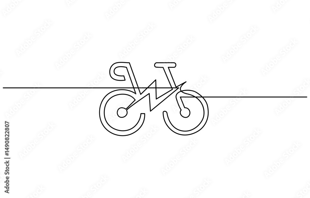 Poster bike vector illustration in one continuous editable line drawing style, continuous one line bicycle 