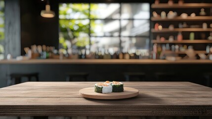 Delicious Sushi on Wooden Table in Modern Restaurant