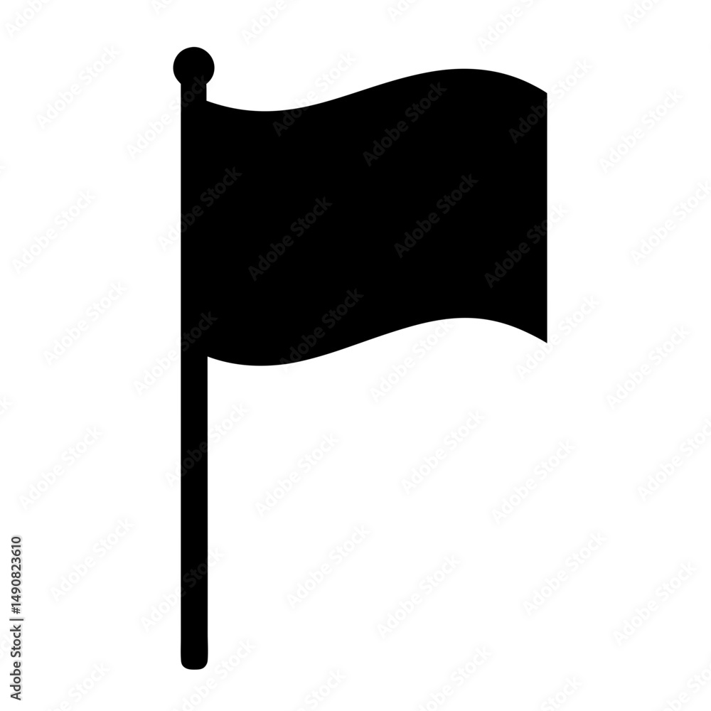 Poster monochrome flag icon on a pole with a waving design element