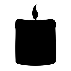 Silhouette of a lit candle set against a stark white background