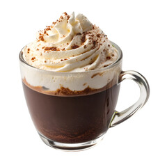 Whipped cream mocha on glass isolated on white background