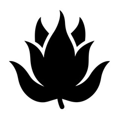 Stylized black silhouette of a lotus flower against a white background