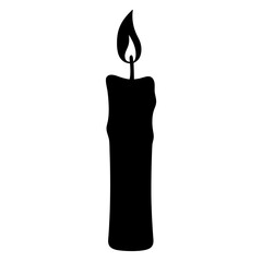Black silhouette of a single burning candle with wax dripping downwards