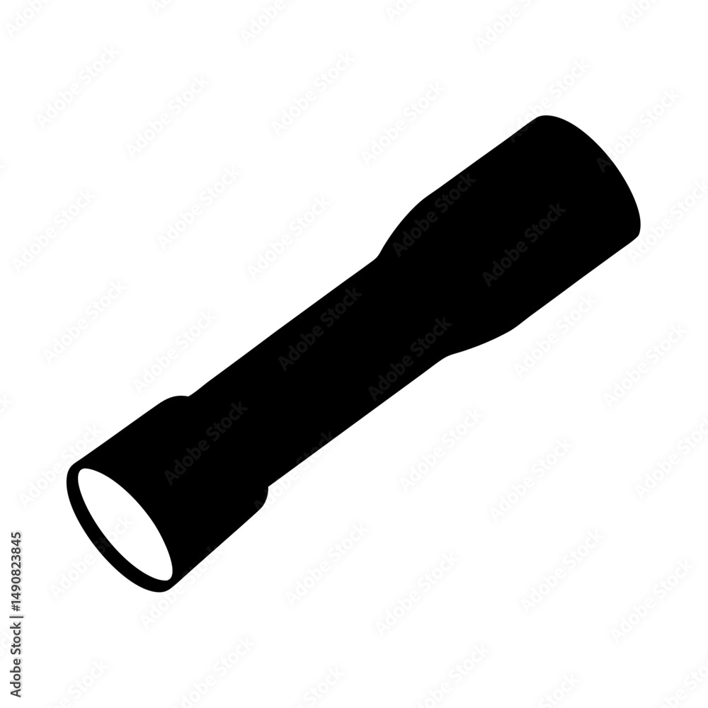 Poster Isometric view of a simple black flashlight casting no light around it