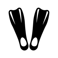 Two black swim fins placed side by side on a white background
