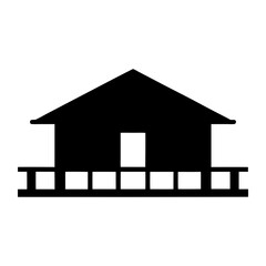 Black and white simplistic silhouette illustration of a house with a porch