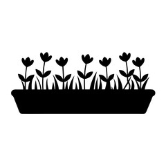 Black silhouette of flowers in a window box, perfect for spring