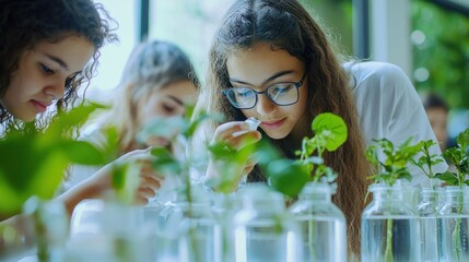 Young Scientists Studying Plants in a Laboratory